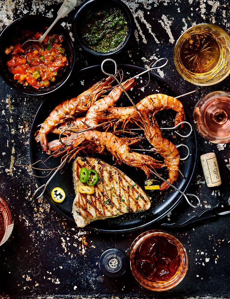 Food fotografie garnalen in donkere sfeer