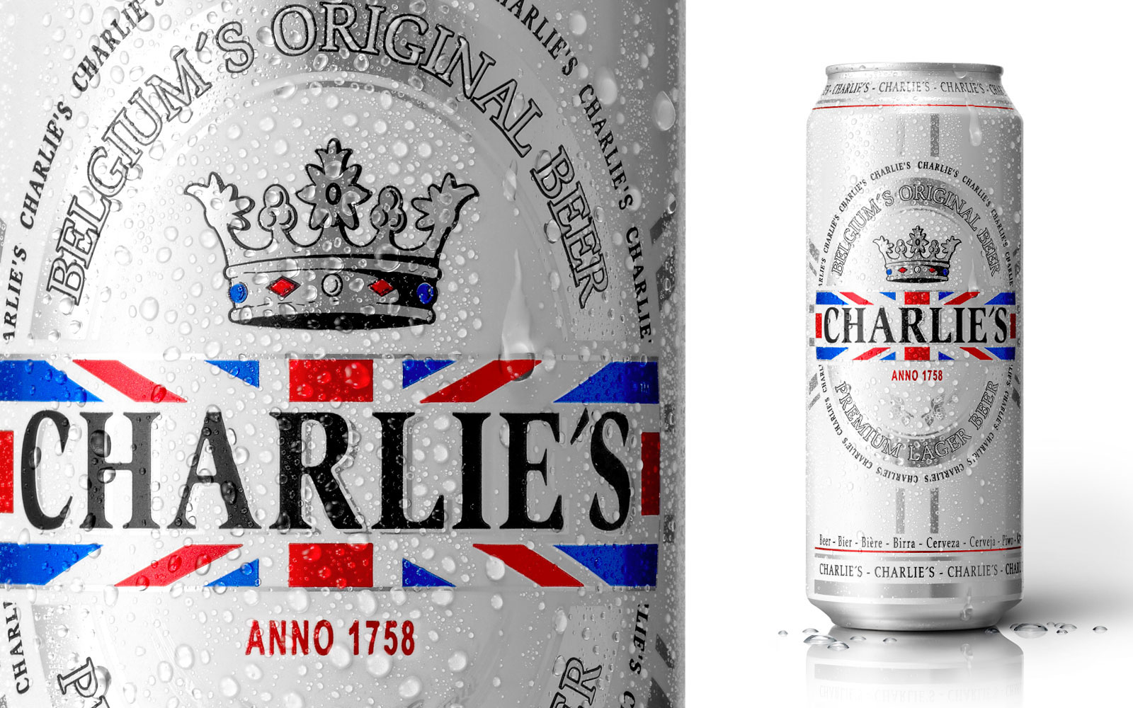 Reclamefotografie bierblik met druppels