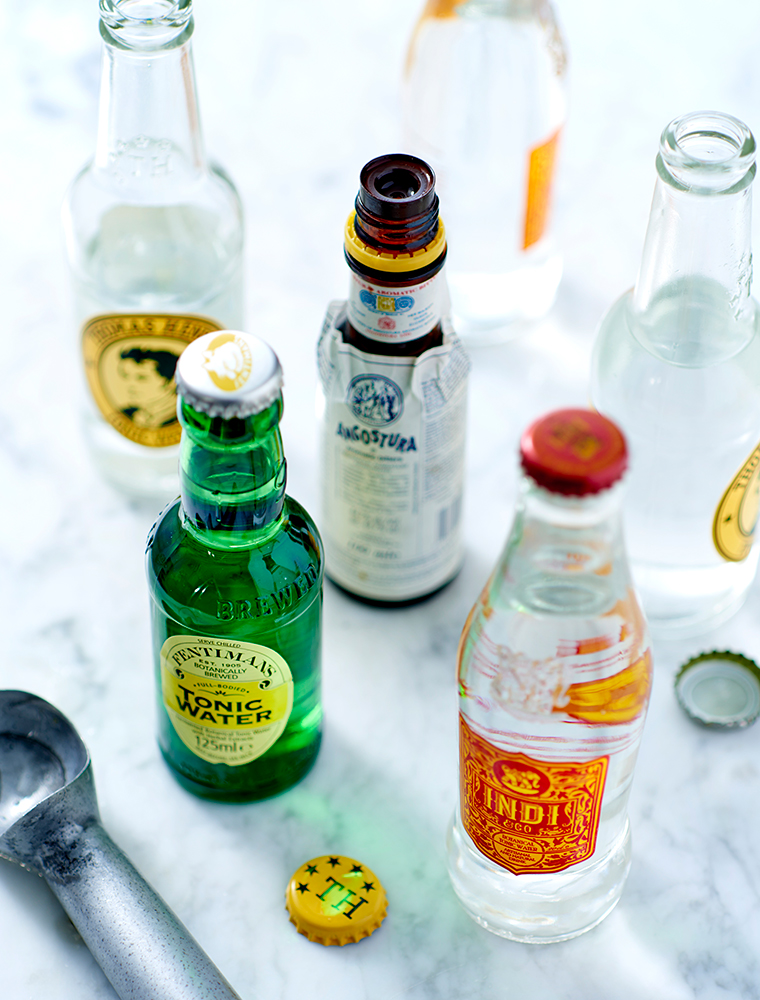 Food fotografie van flesjes Tonic