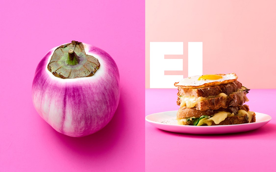 Food fotografie ei sandwich in roze kleuren