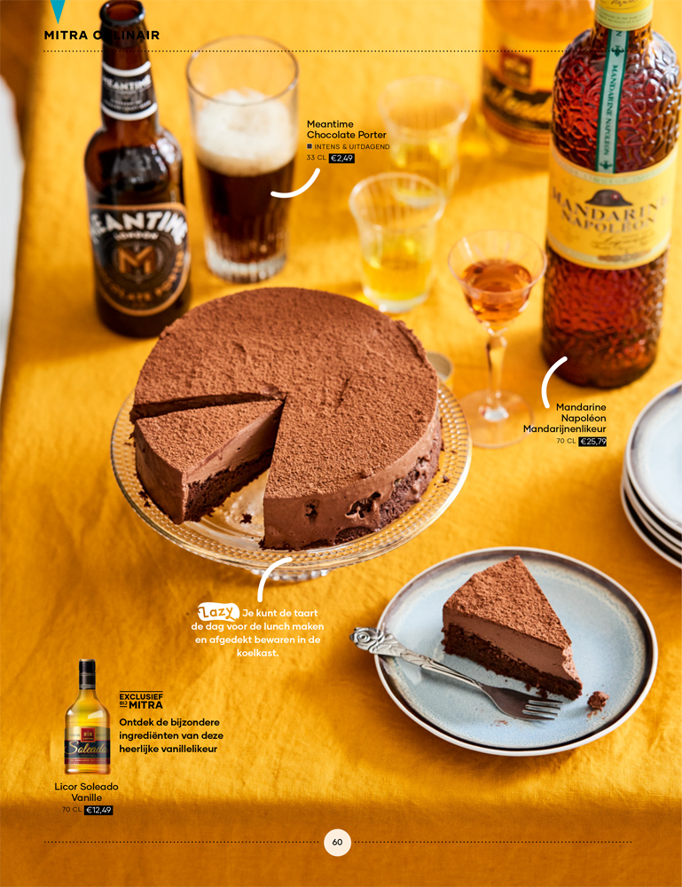 Food fotografie chocoladetaart en bier