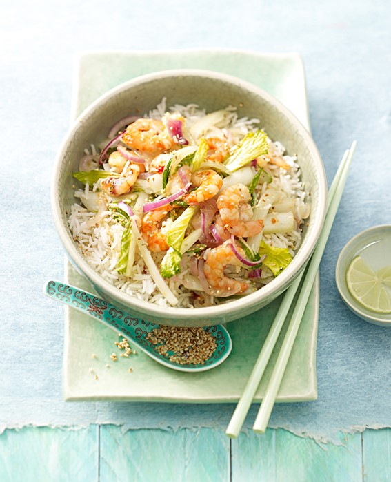 Foodfotografie rijst bowl met garnalen in lichte sfeer - bekijk ons portfolio