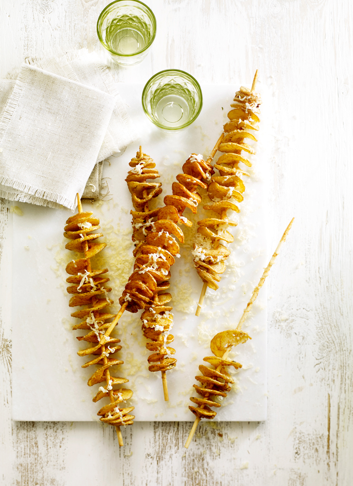 Food fotografie aardappel twister op schaal