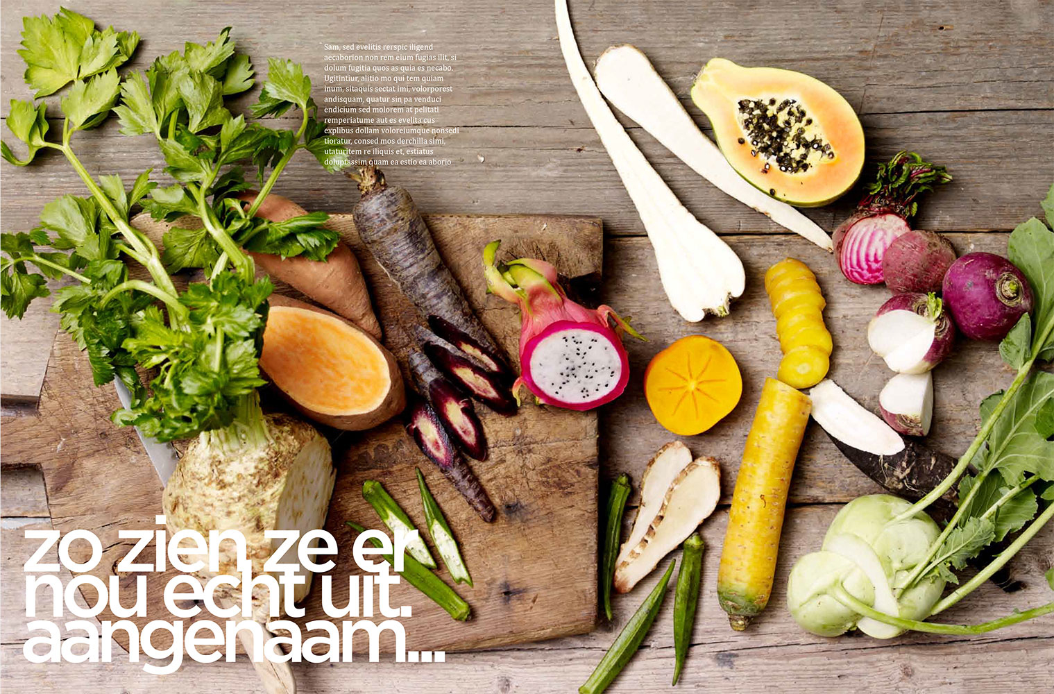 Lifestyle fotografie doorgesneden groenten losse compositie