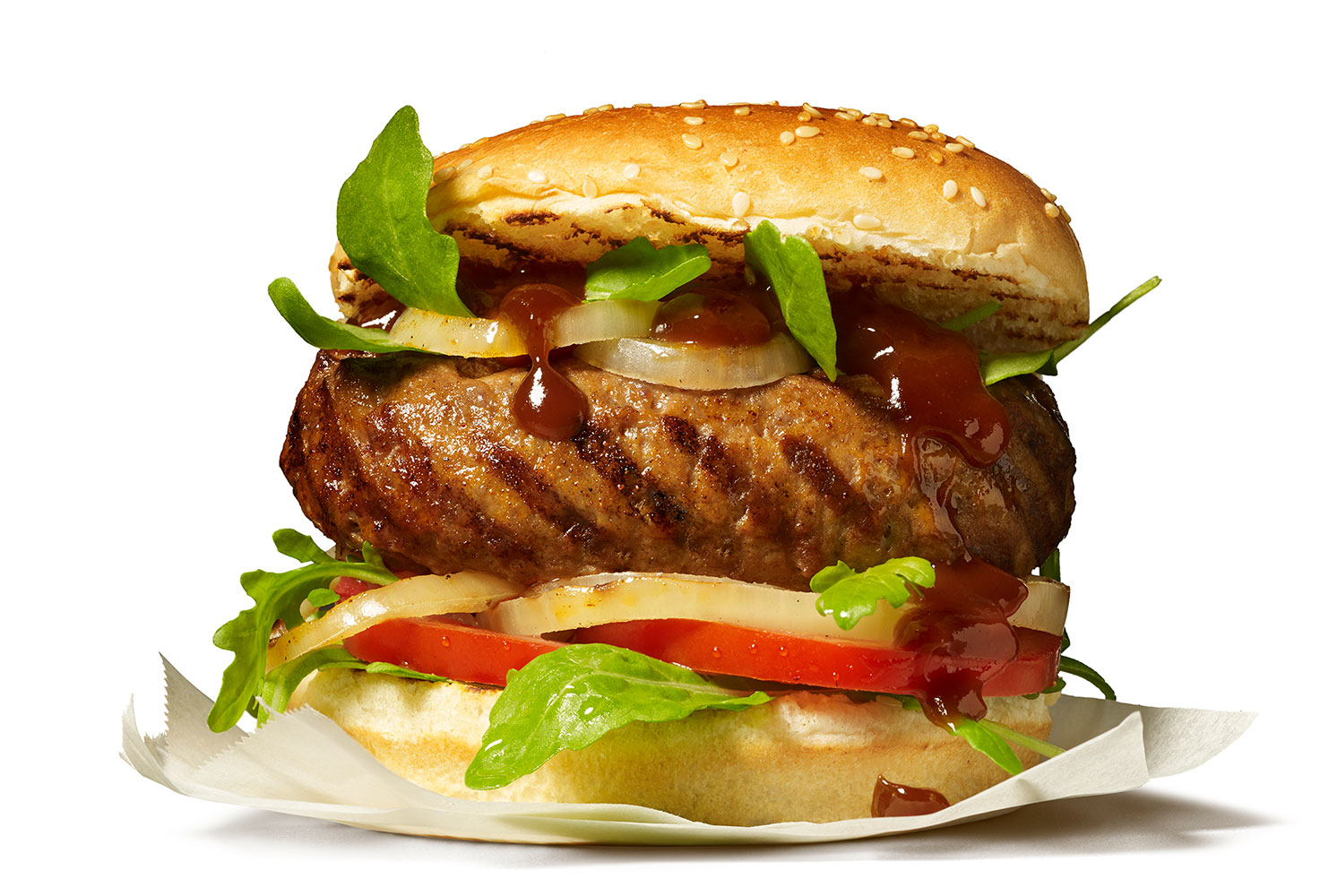 Reclamefotografie sappige hamburger AH to go