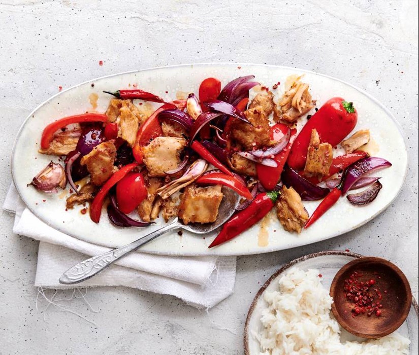 Foodfotografie voor De Vegetarische Slager - Kipstuckjes met rijst en paprika