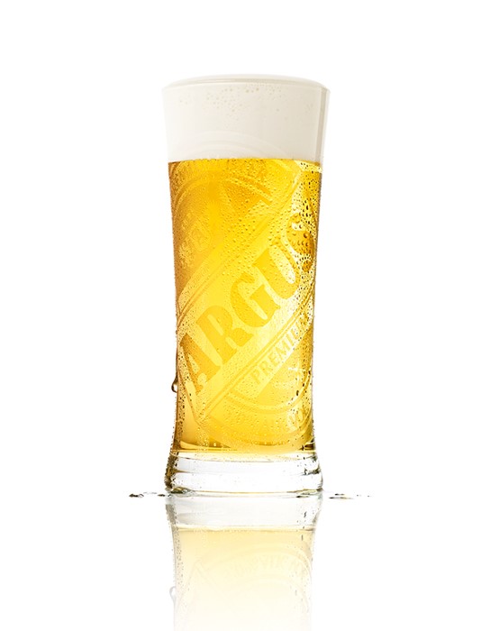 Reclamefotografie Argus bier in glas met druppels