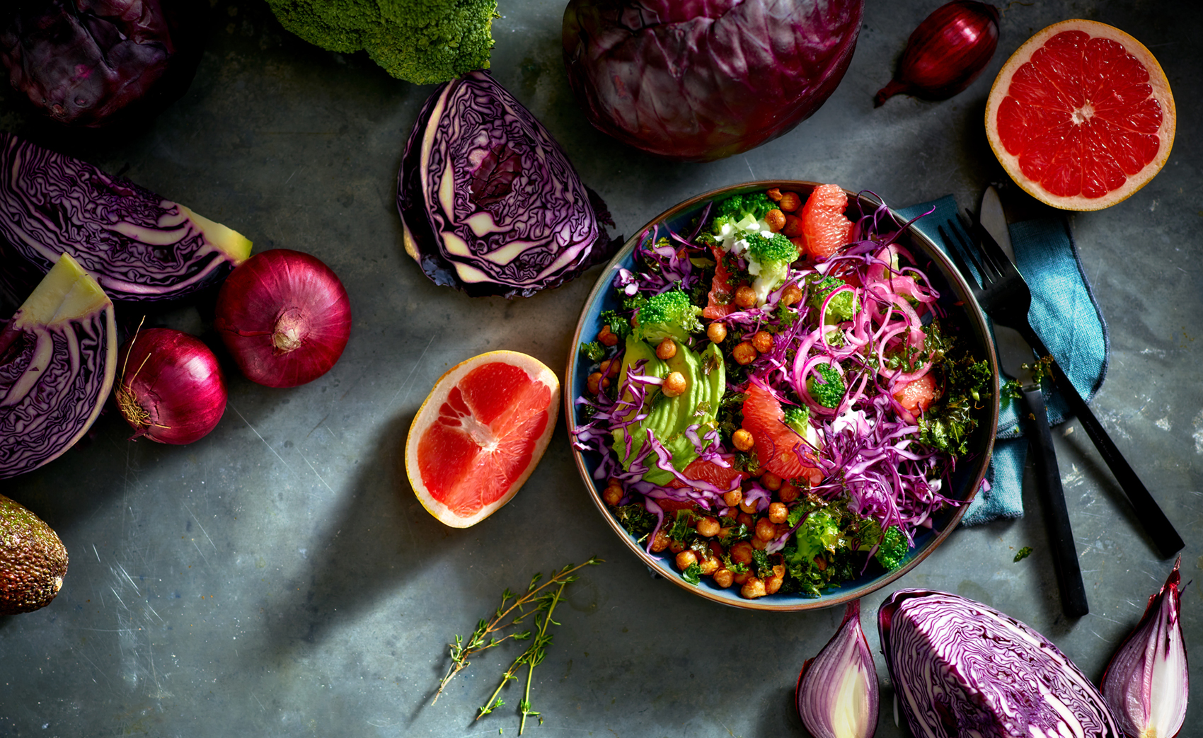Food fotografie  Maaltijdsalade Rode Kool Duivelseiland